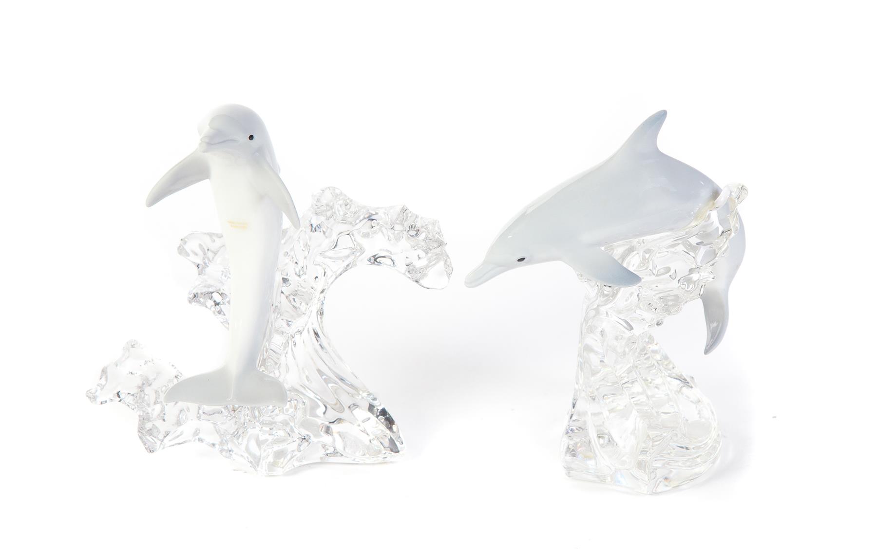 Appraisal: PAIR OF LENOX DOLPHINS American th century Crystal glass bases