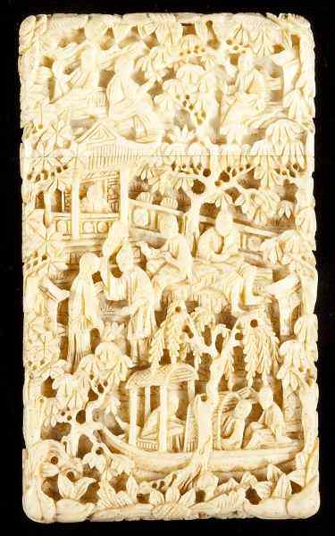 Appraisal: Chinese Carved Ivory Card Casecirca or earlier ornately and deeply