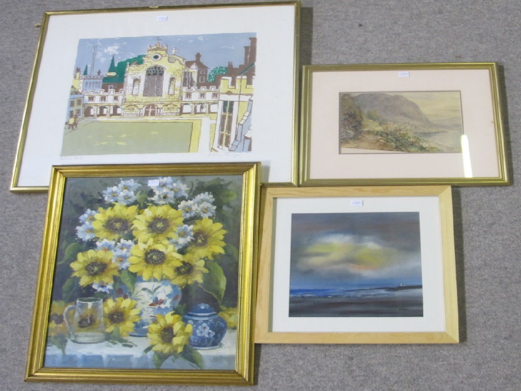 Appraisal: Lot comprising a lithograph two oils and one watercolour