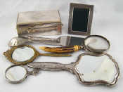 Appraisal: Three hand mirrors one white metal marked a plated photo