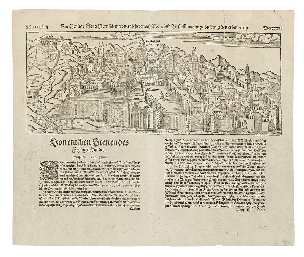 Appraisal: HOLY LAND Munster Sebastian Die Henlige Statt Jerusalem Double-page woodcut