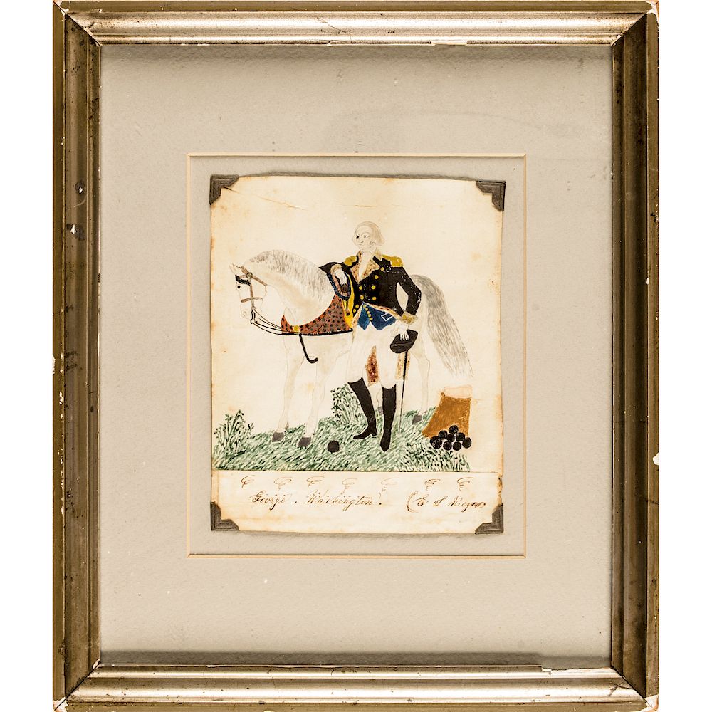 Appraisal: c Early American Gen GEORGE WASHINGTON Folk Art Style Watercolor