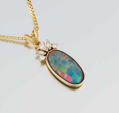 Appraisal: A Ladies' Black Opal and Diamond Pendant on Chain k