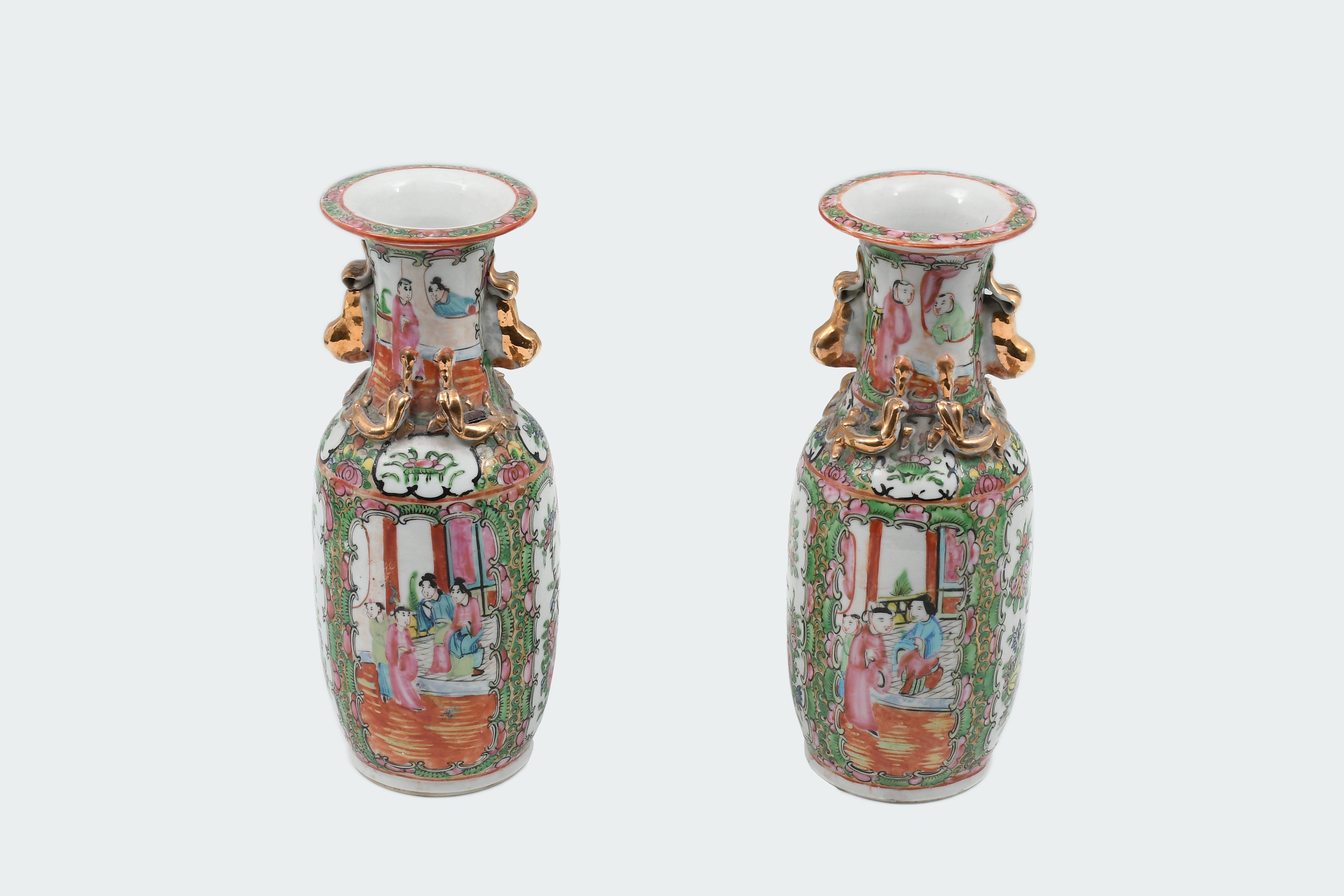 Appraisal: PAIR CHINESE PORCELAIN ROSE MEDALLION VASES Chinese Rose Medallion baluster