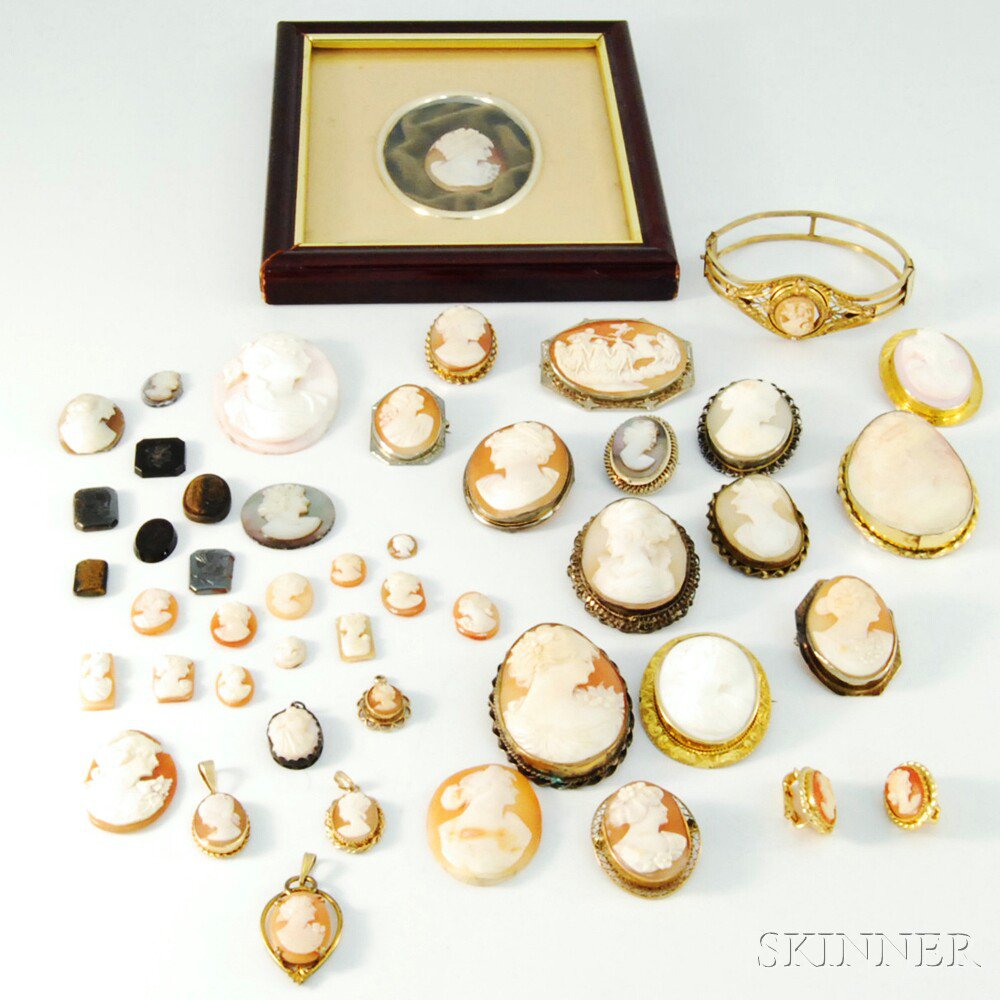 Appraisal: Group of Mostly Cameo Jewelry including brooches pendants earclips several