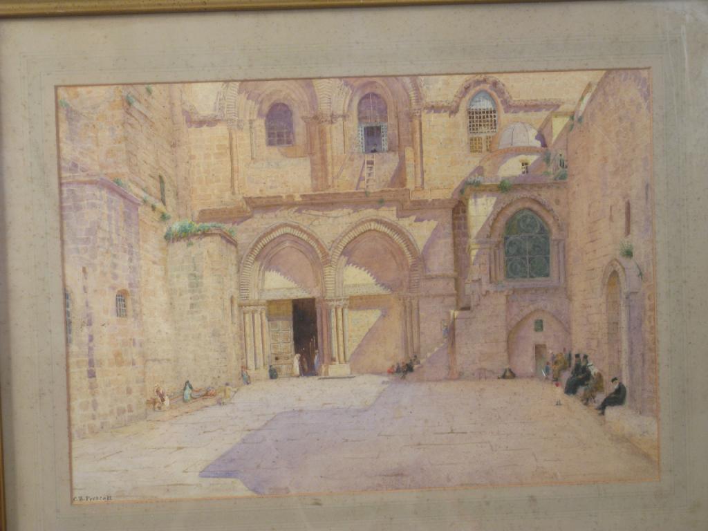 Appraisal: CHARLES BARROW PRESCOTT Courtyard with figures seated inscribed verso The