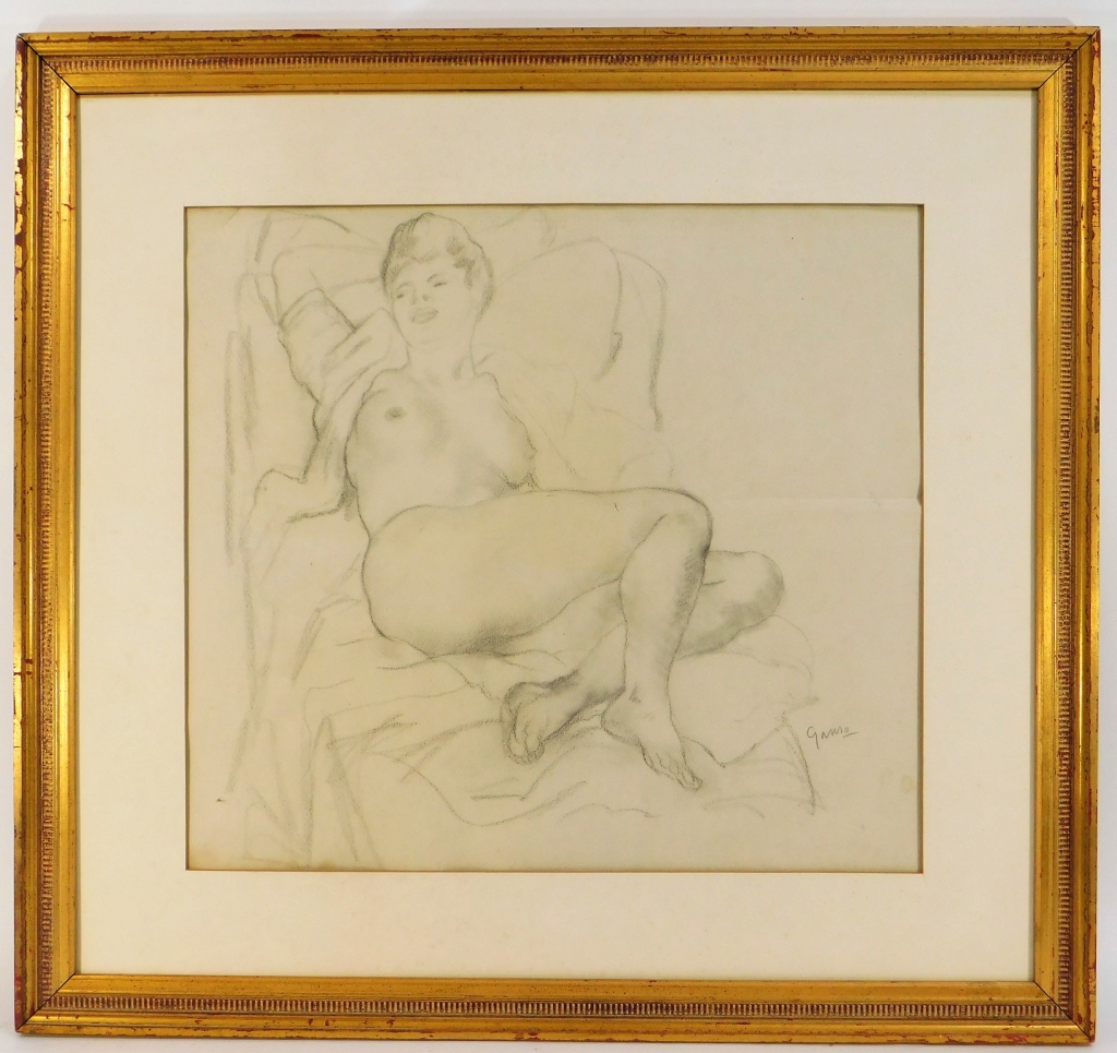 Appraisal: EMIL GANSO RECUMBENT FEMALE NUDE PENCIL DRAWING Germany United States