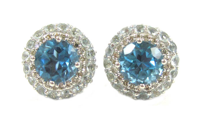 Appraisal: PAIR OF BLUE TOPAZ AND DIAMOND EARRINGS each k white