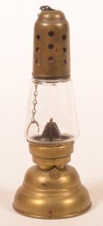 Appraisal: Brass Skater's Lantern Pat Dec Colorless glass tapered globe -