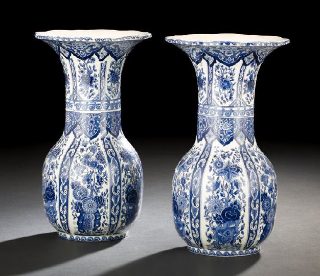 Appraisal: Pair of Royal Sphinx Pottery Maastricht Holland Blue and White