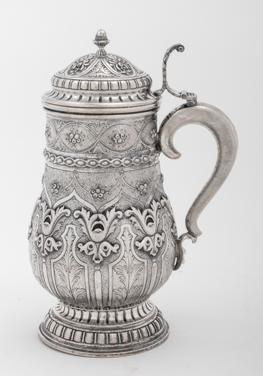 Appraisal: FRENCH REGENCE STYLE SILVER COVERED TANKARD French Regence style European