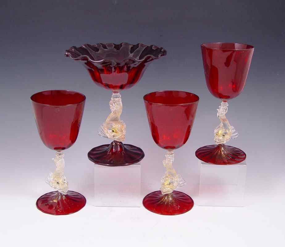 Appraisal: FIGURAL STEM MURANO GLASS GOBLETS COMPOTE piece group to include