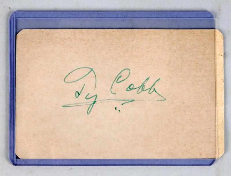 Appraisal: Vintage Ty Cobb Signature on Card Signature in green ink