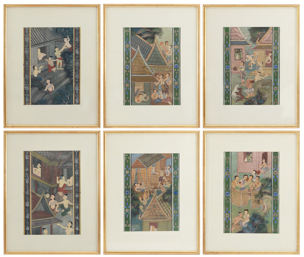 Appraisal: COLLECTION OF EROTIC SOUTHEAST ASIAN PAINTINGS Gouaches sight size averages