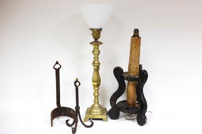 Appraisal: An unusual Spanish candlestick converted for electricity two wrought iron