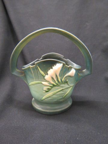 Appraisal: Roseville Pottery Freesia Basket green - excellent