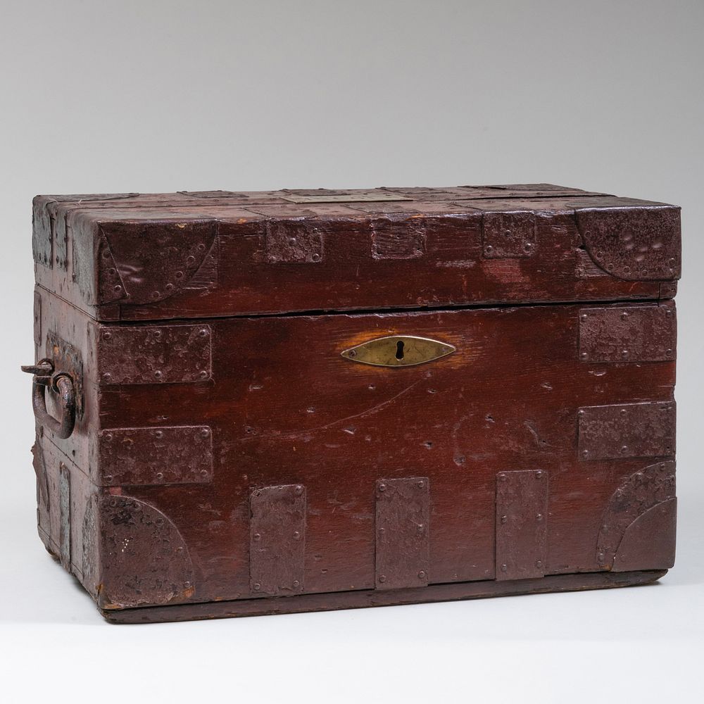 Appraisal: Degrave Short Fanner Co London Metal-Mounted-Wood Trunk With label to