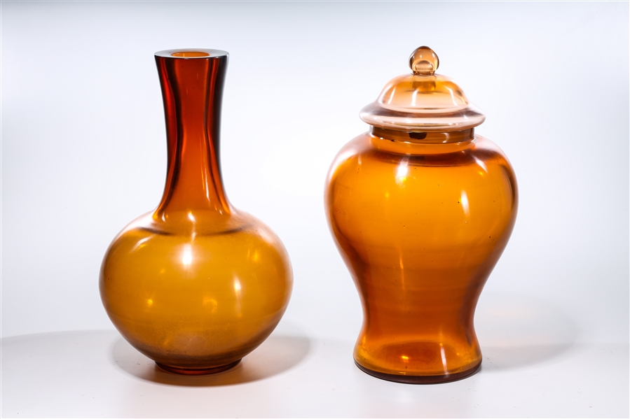 Appraisal: Two Beijing glass vases including a covered vase and bottle