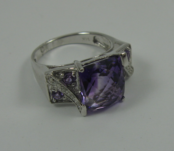 Appraisal: AMETHYST DIAMOND AND K WHITE GOLD RING set with five