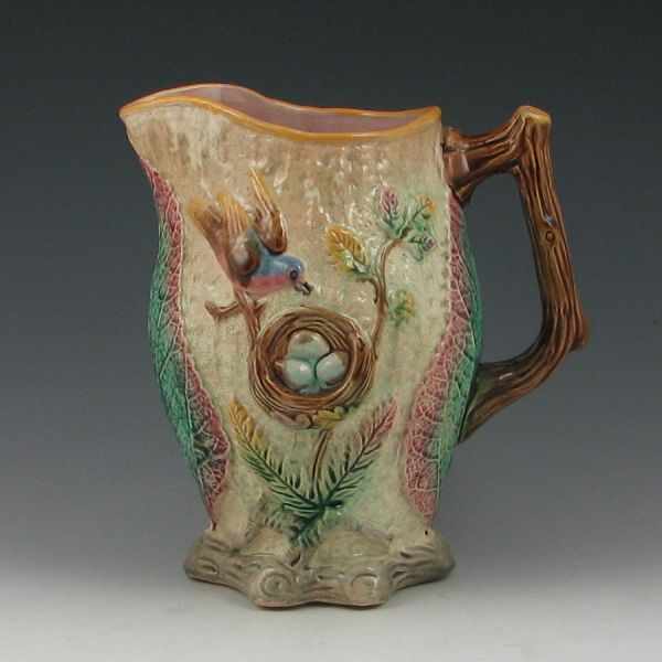 Appraisal: Majolica Early Bird Pitcher unmarked ''h hairline crack on the