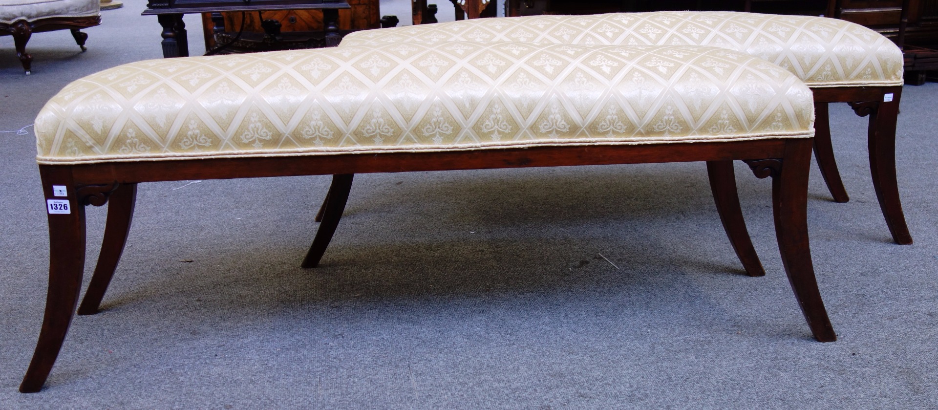 Appraisal: A pair of Regency design rectangular window seats on sabre