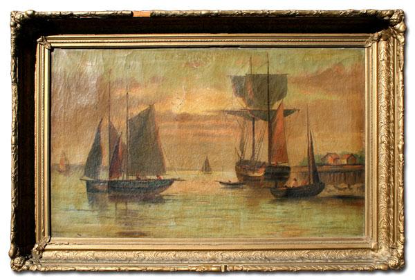 Appraisal: MORNING ON THE SCH '' PAINTING SIGNED H NICHOLS OIL