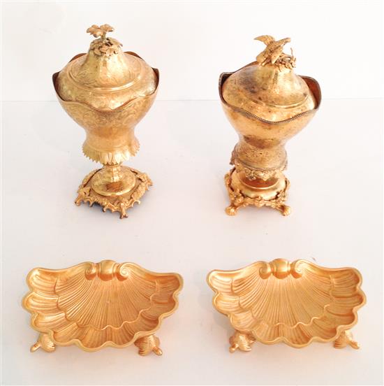 Appraisal: Sale Lot Four Gilt Metal Articles comprising covered urns shell-form