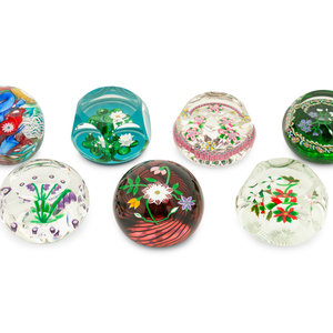 Appraisal: A Group of Seven Millefiori Glass Paperweights th Century largest