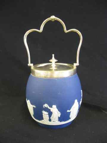 Appraisal: Wedgwood Dark Blue Jasperware Biscuit Jar classical scene with maidens