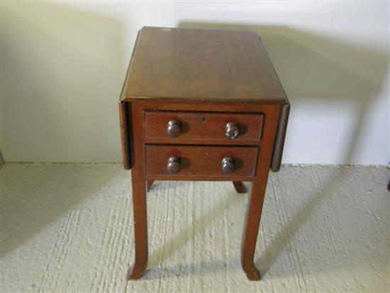 Appraisal: th century mahogany drop leaf work table with two drawers