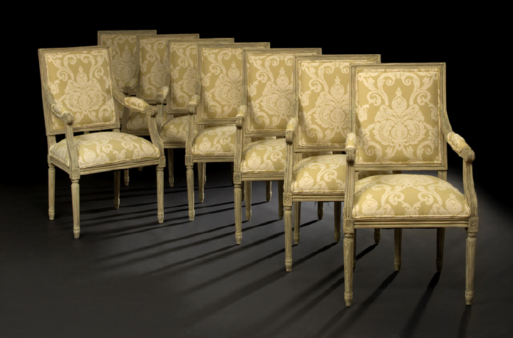 Appraisal: Suite of Eight Louis XVI-Style Polychromed Armchairs each with a