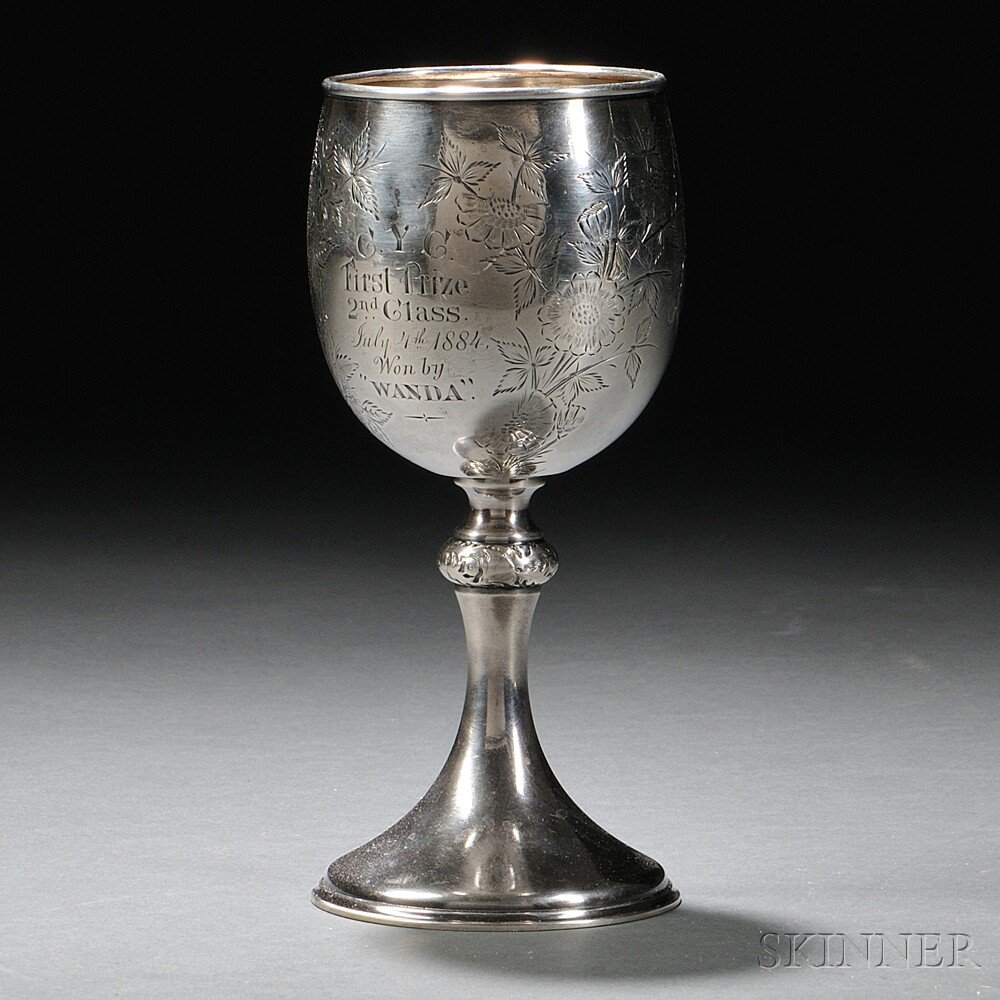 Appraisal: Wood Hughes Sterling Silver Yachting Trophy Goblet New York c