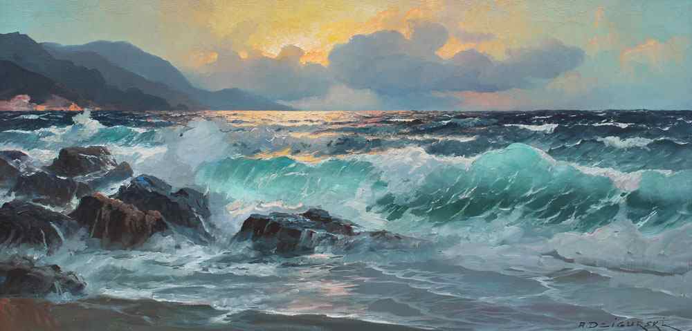 Appraisal: DZIGURSKI Professor Alexander American - California Coastal Surf Oil Canvas