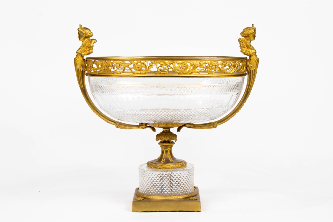 Appraisal: A Neoclassical style gilt bronze mounted cut glass centerpiece bowl