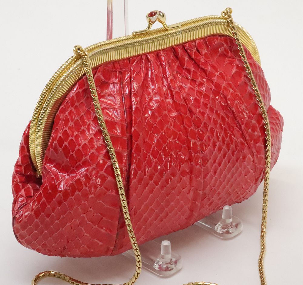 Appraisal: Judith Leiber Lizard Skin Evening Bag A vintage red lizard