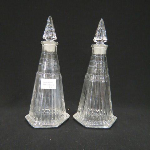 Appraisal: Pair of Heisey Empire Glass Decanters scarce pattern tall excellent