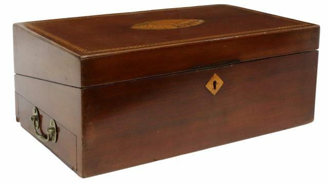 Appraisal: English mahogany travel desk writing slope box th c banded