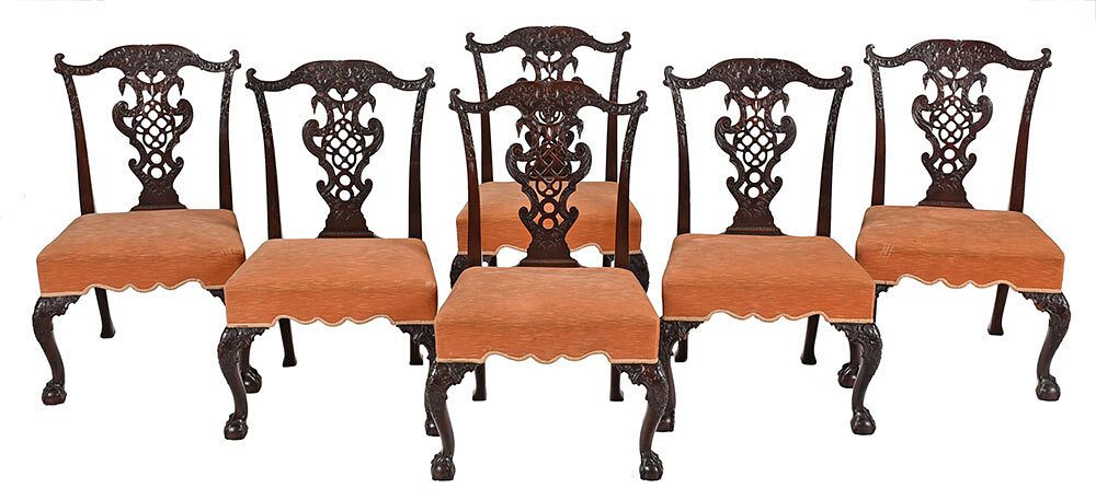 Appraisal: Fine Set Chippendale Style Mahogany Dining Chairs British late th