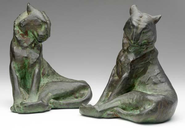 Appraisal: CLEWELL Pair of rare copper-clad cougar bookends Exhibited in American