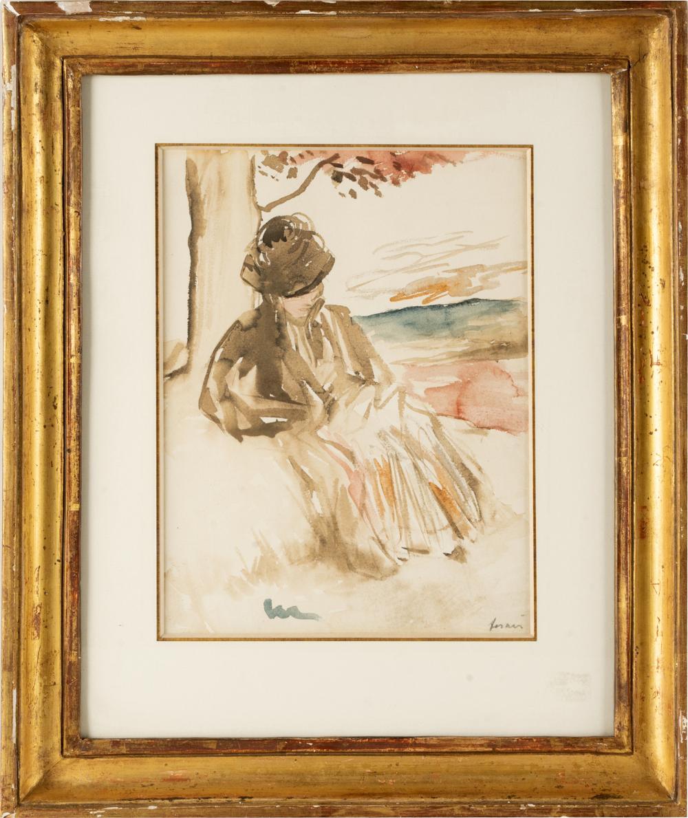 Appraisal: JEAN-LOUIS FORAIN - WOMAN UNDER TREEwatercolor on paper signed lower