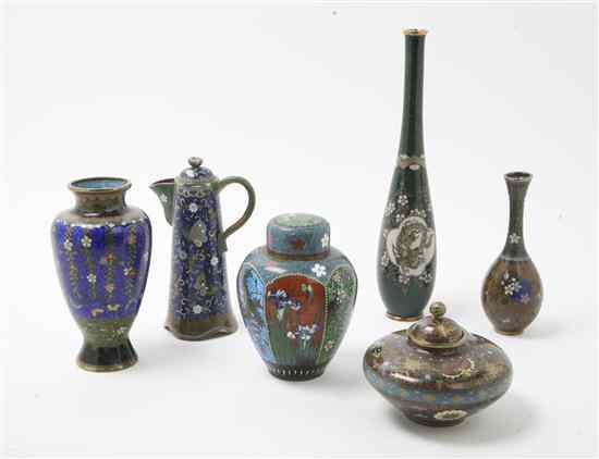 Appraisal: A Collection of Six Cloisonne Articles comprising a lidded jar