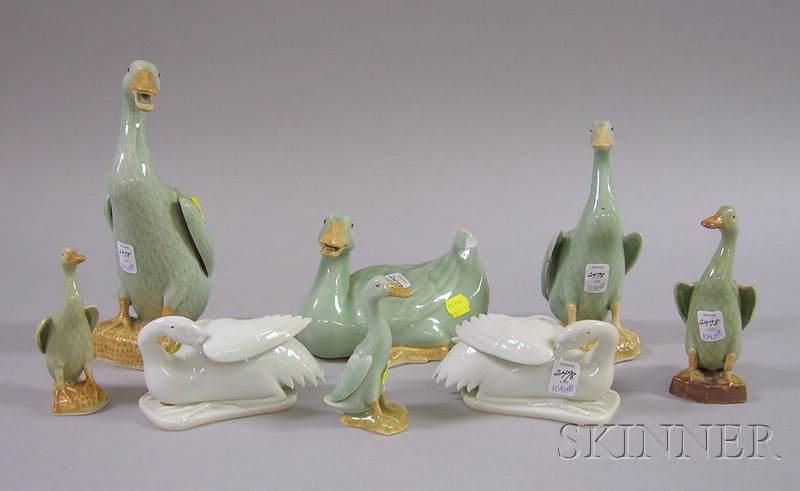 Appraisal: Eight Porcelain Figural Birds including six celadon ducks and two