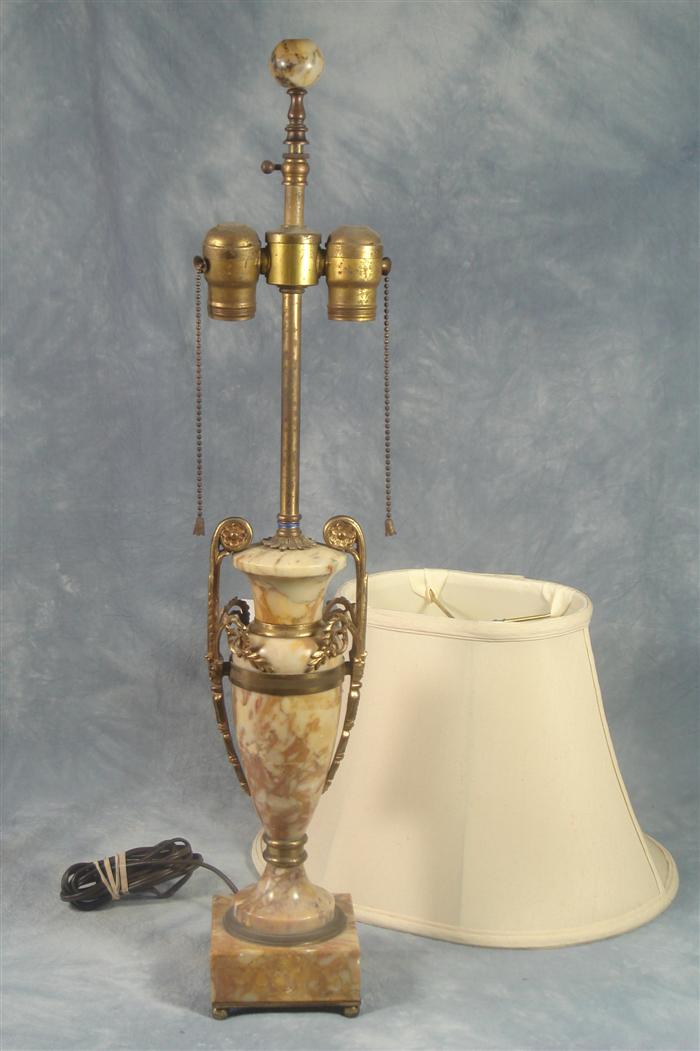 Appraisal: Bronze mounted marble table lamp h Estimate -