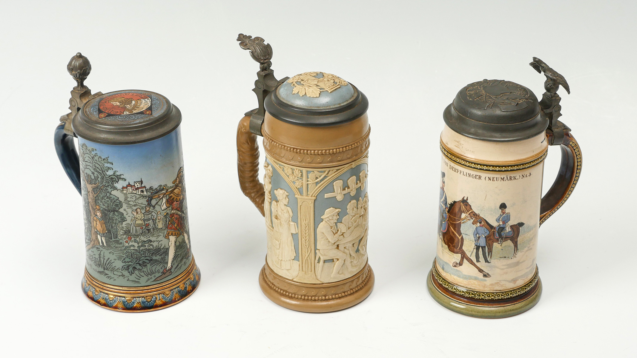 Appraisal: PIECE METTLACH FIGURAL STEIN COLLECTION Comprising - Stein with a