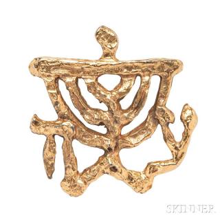 Appraisal: Metal Menorah Brooch Jacques Lipchitz lg in signed Estimate -