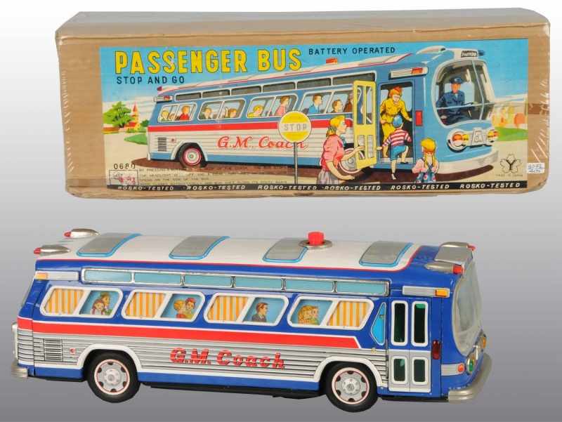 Appraisal: Tin Litho Bus Battery-Op Toy Description Japanese Working Made by