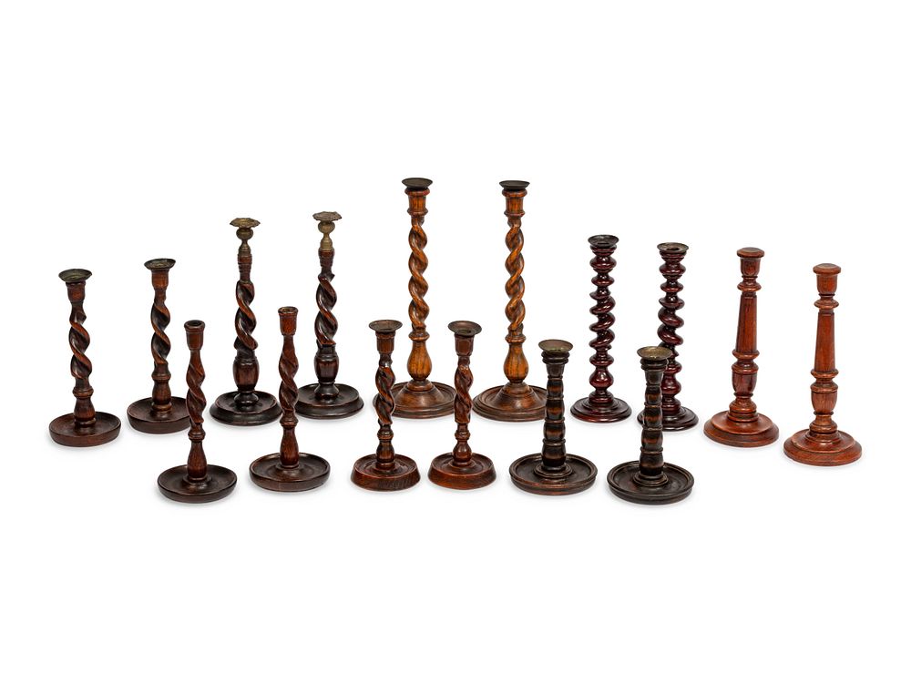 Appraisal: Eight Pairs of English Turned Wood Candlesticks Eight Pairs of