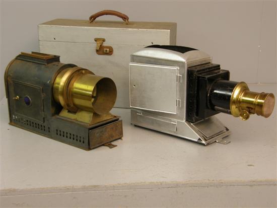 Appraisal: th century mahogany and brass gas powered magic lantern converted