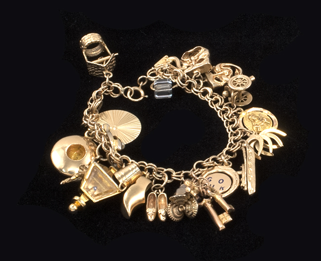 Appraisal: KT YELLOW GOLD CHARM BRACELET With nineteen charms Approx dwt