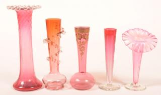 Appraisal: Various Victorian Cranberry Art Glass Vases Five Various Victorian Cranberry